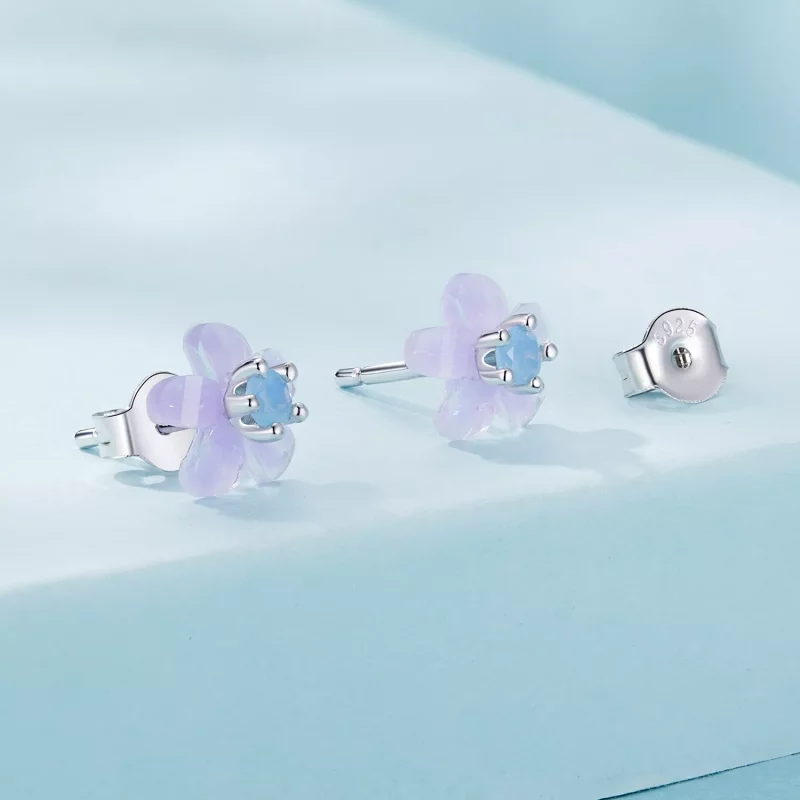 (imagen para) Pendientes de flor morada estilo PANDORA - SCE1733 - Ver 2