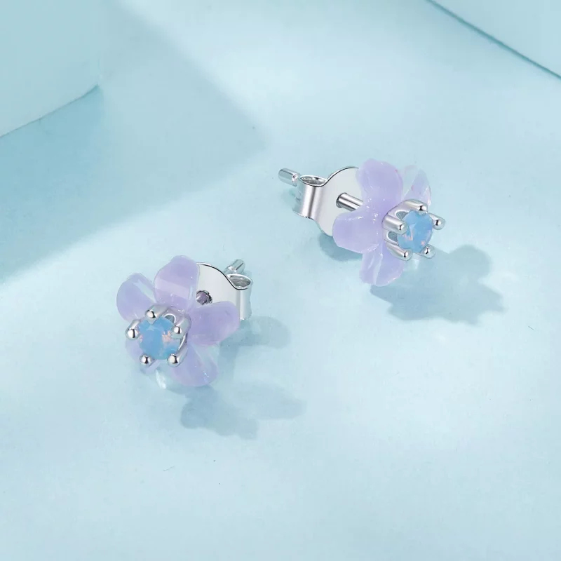 (imagen para) Pendientes de flor morada estilo PANDORA - SCE1733 - Ver 3