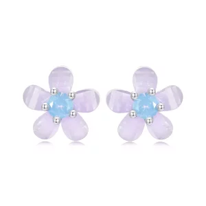 (imagen para) Pendientes de flor morada estilo PANDORA - SCE1733