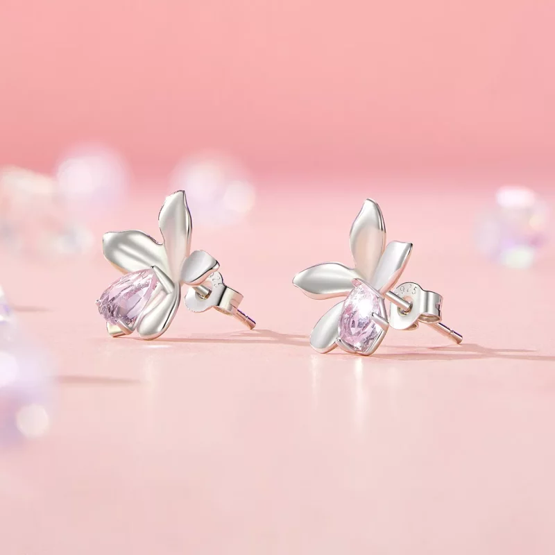 (imagen para) Pendientes de flor rosa estilo PANDORA - SCE1723 - Ver 2