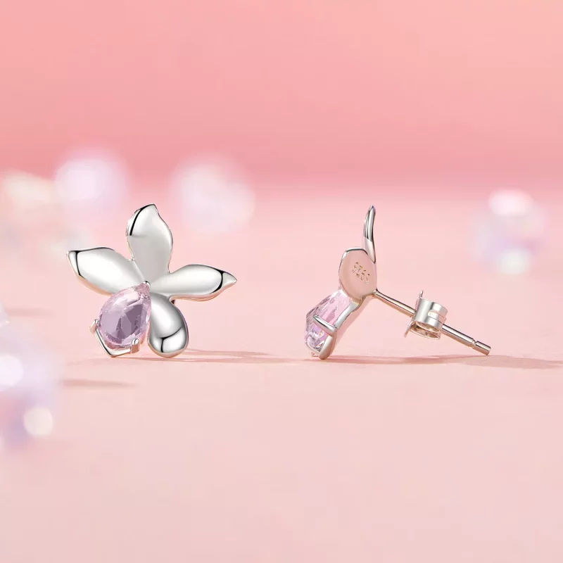 (imagen para) Pendientes de flor rosa estilo PANDORA - SCE1723 - Ver 4
