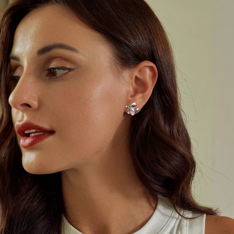 (imagen para) Pendientes de flor rosa estilo PANDORA - SCE1723 - Ver 8