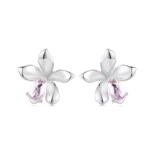 Pendientes de flor rosa estilo PANDORA - SCE1723 (imagen para) Pendientes de flor rosa estilo PANDORA - SCE1723