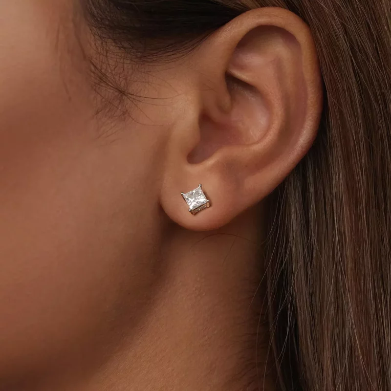 (imagen para) Pendientes de moissanita estilo princesa PANDORA (dos certificados) - MSE047-L - Ver 5