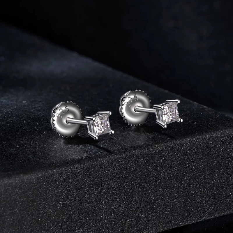 (imagen para) Pendientes de moissanita estilo princesa PANDORA (un certificado) - MSE047-S - Ver 2