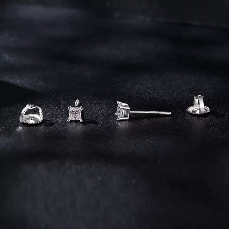 (imagen para) Pendientes de moissanita estilo princesa PANDORA (un certificado) - MSE047-S - Ver 4