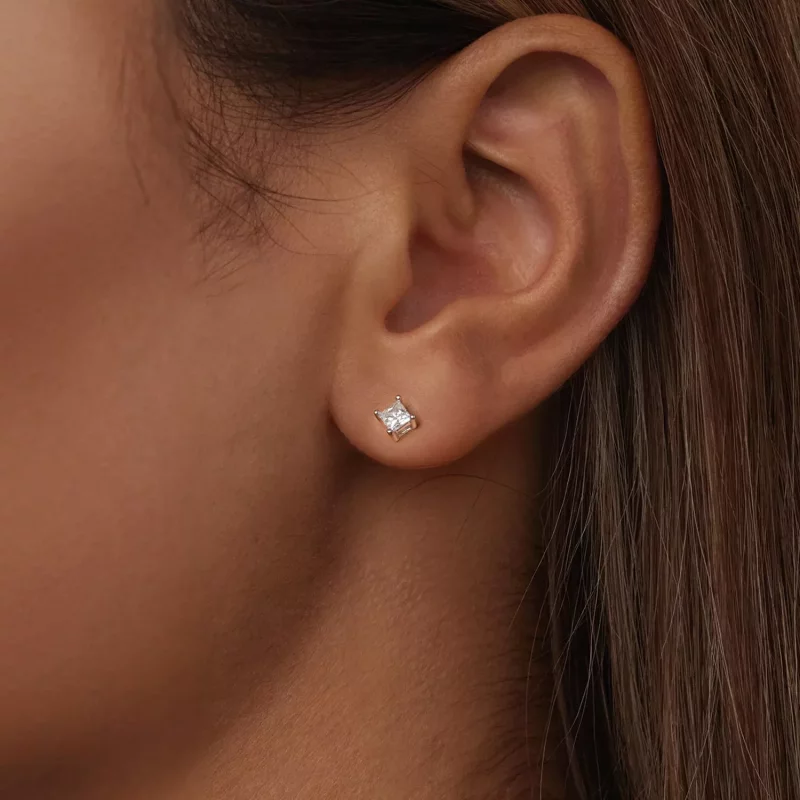 (imagen para) Pendientes de moissanita estilo princesa PANDORA (un certificado) - MSE047-S - Ver 5