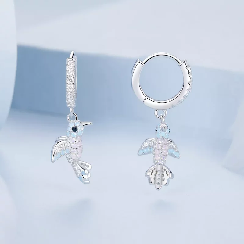 (imagen para) Pendientes de pájaro con incrustaciones estilo PANDORA - BSE991 - Ver 3