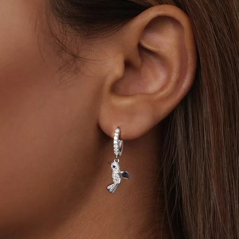 (imagen para) Pendientes de pájaro con incrustaciones estilo PANDORA - BSE991 - Ver 6