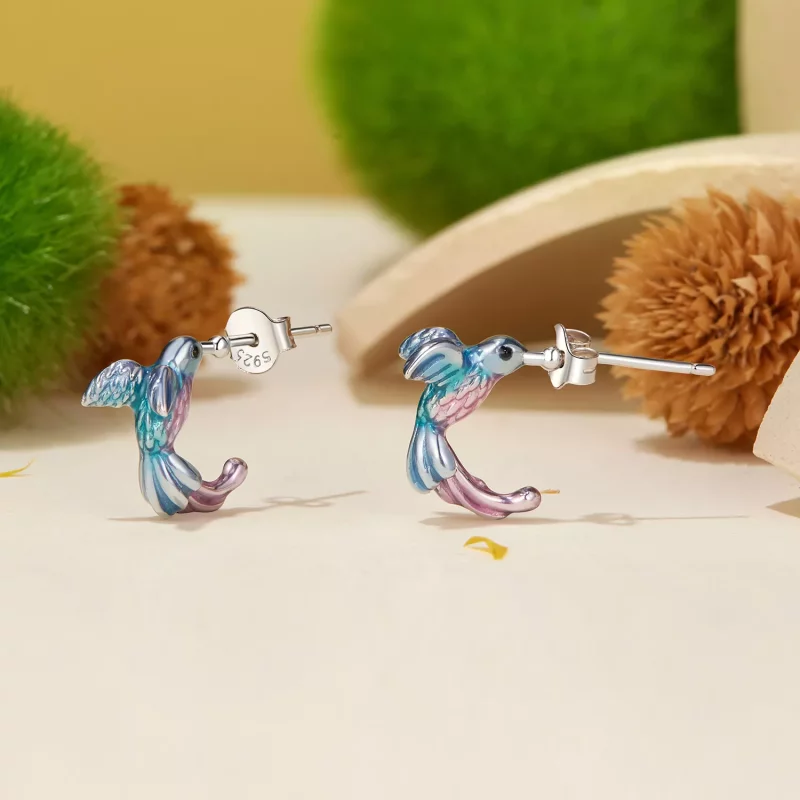 (imagen para) Pendientes estilo PANDORA con forma de martín pescador - BSE997 - Ver 2