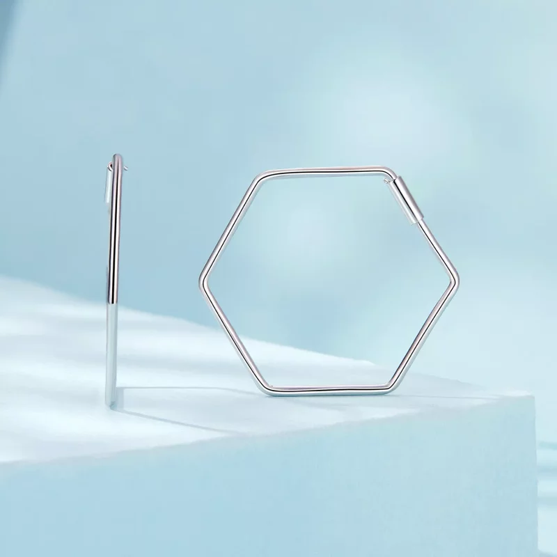 (imagen para) Pendientes sencillos con forma de hexágono estilo PANDORA - SCE1710 - Ver 2