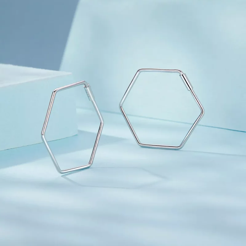 (imagen para) Pendientes sencillos con forma de hexágono estilo PANDORA - SCE1710 - Ver 3
