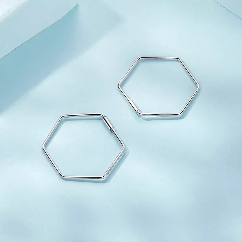 (imagen para) Pendientes sencillos con forma de hexágono estilo PANDORA - SCE1710 - Ver 4
