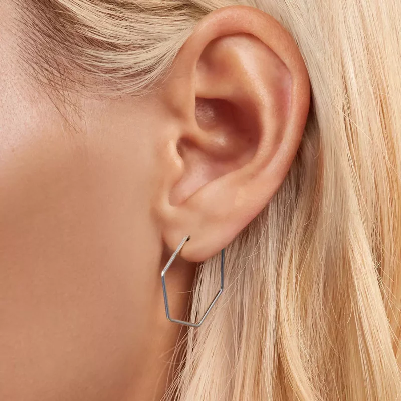 (imagen para) Pendientes sencillos con forma de hexágono estilo PANDORA - SCE1710 - Ver 5