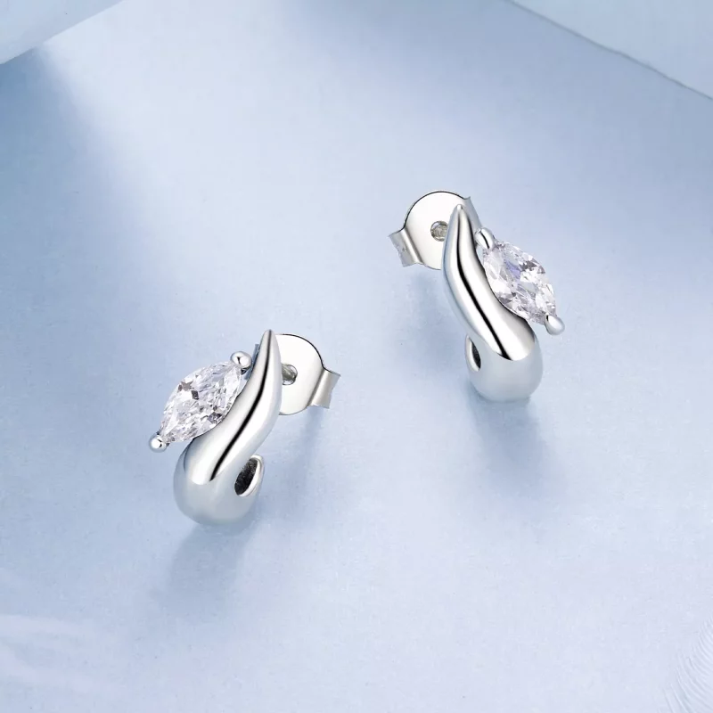 (imagen para) Pendientes sencillos con forma de marquesa estilo PANDORA - BSE971 - Ver 3