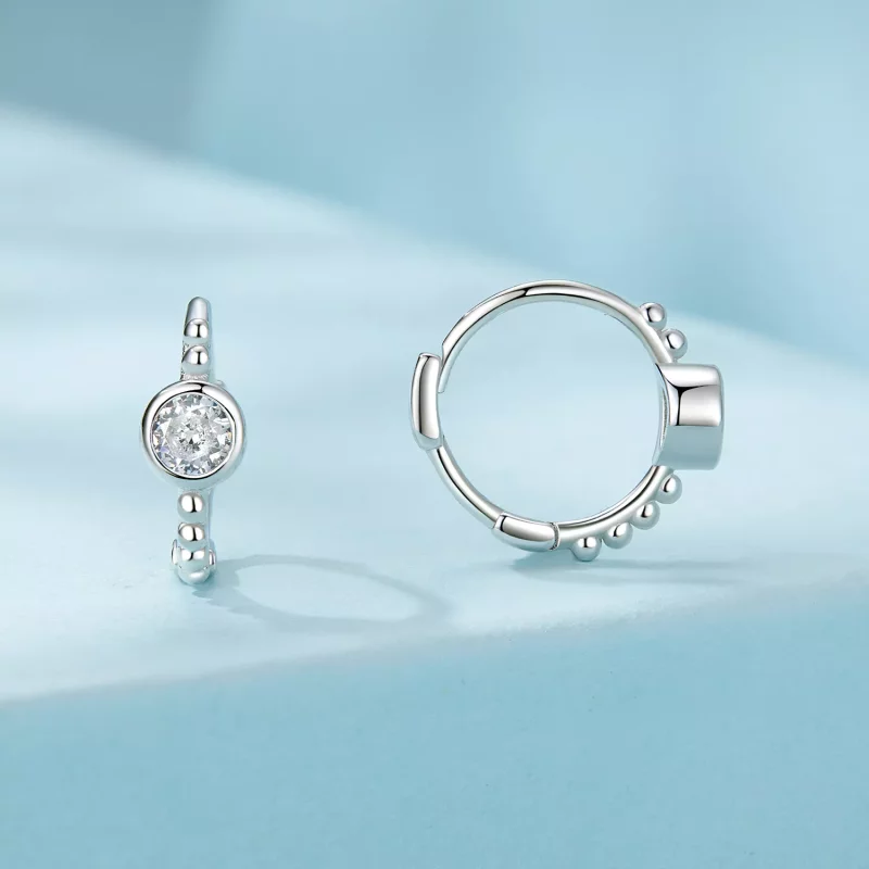 (imagen para) Pendientes sencillos de plata de ley con cuentas estilo PANDORA - SCE1731 - Ver 2