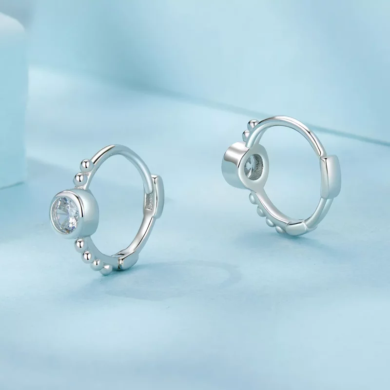 (imagen para) Pendientes sencillos de plata de ley con cuentas estilo PANDORA - SCE1731 - Ver 3