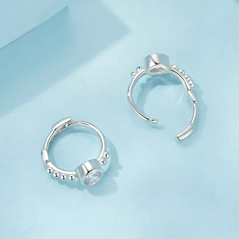 (imagen para) Pendientes sencillos de plata de ley con cuentas estilo PANDORA - SCE1731 - Ver 4