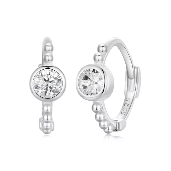 (imagen para) Pendientes sencillos de plata de ley con cuentas estilo PANDORA - SCE1731