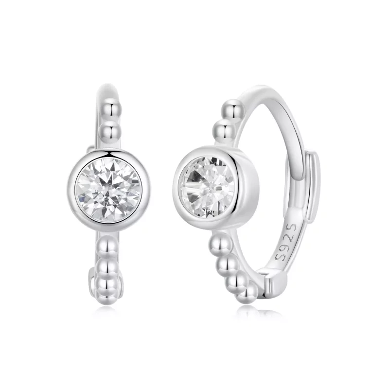 (imagen para) Pendientes sencillos de plata de ley con cuentas estilo PANDORA - SCE1731