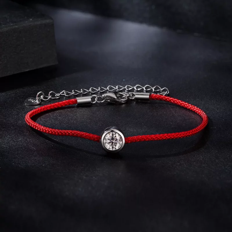(imagen para) Pulsera de cuerda roja con moissanita exquisita estilo PANDORA (un certificado) - Ver 3