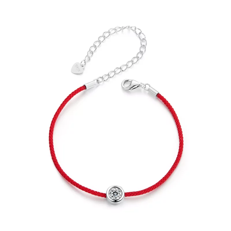 (imagen para) Pulsera de cuerda roja con moissanita exquisita estilo PANDORA (un certificado) - MSB014
