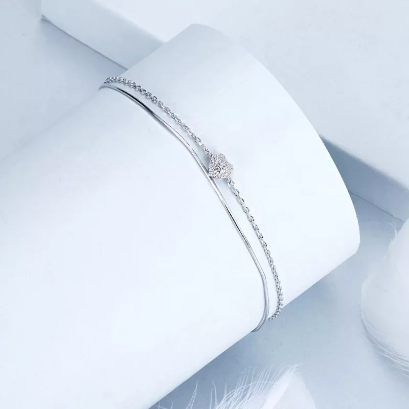 (imagen para) Pulsera de doble capa con corazón brillante estilo PANDORA - BSB169 - Ver 2