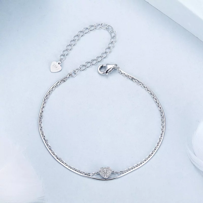 (imagen para) Pulsera de doble capa con corazón brillante estilo PANDORA - BSB169 - Ver 3