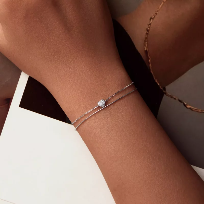 (imagen para) Pulsera de doble capa con corazón brillante estilo PANDORA - BSB169 - Ver 4