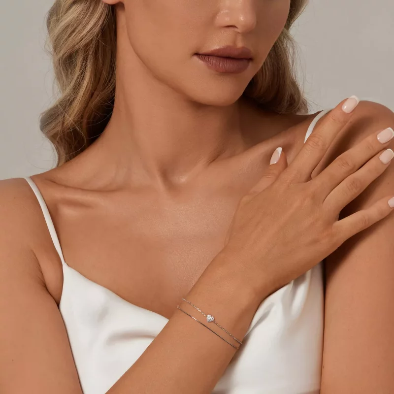 (imagen para) Pulsera de doble capa con corazón brillante estilo PANDORA - BSB169 - Ver 6