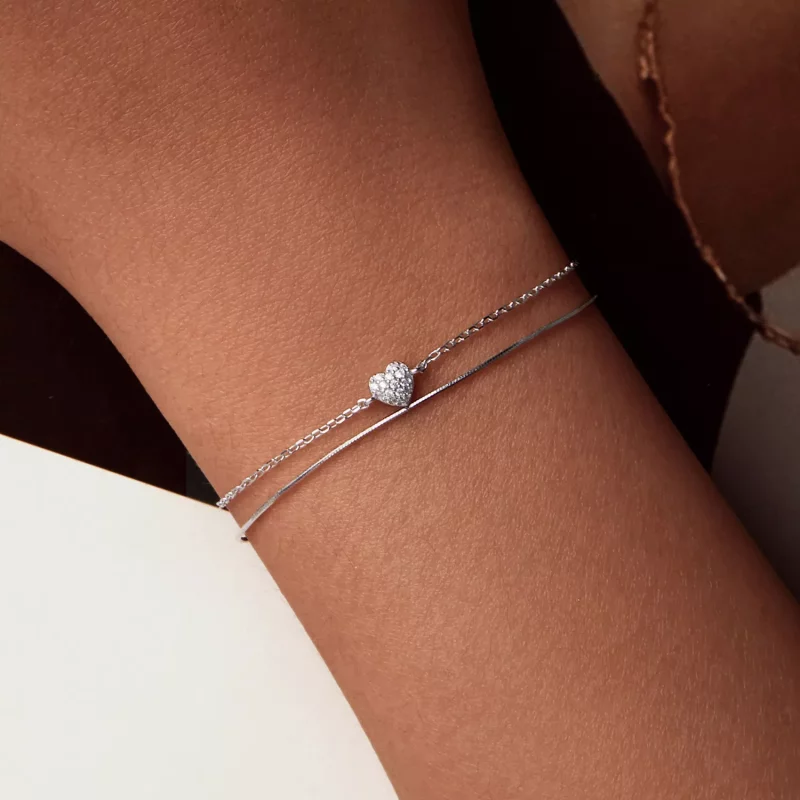 (imagen para) Pulsera de doble capa con corazón brillante estilo PANDORA - BSB169 - Ver 7