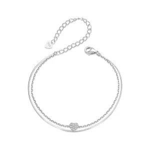 Pulsera de doble capa con corazón brillante estilo PANDORA - BSB169 (imagen para) Pulsera de doble capa con corazón brillante estilo PANDORA - BSB169