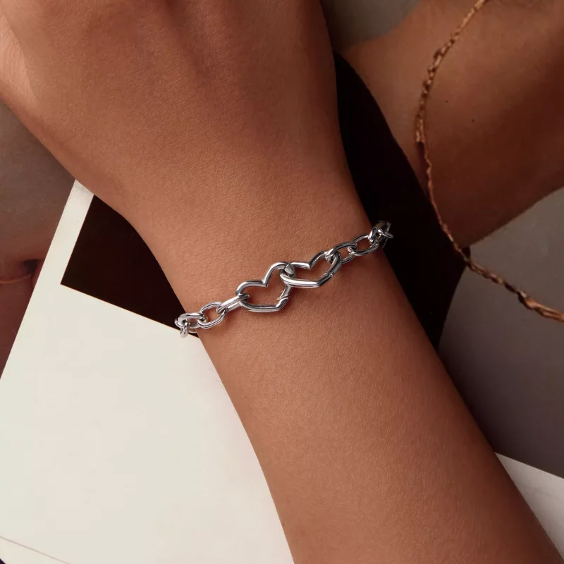 (imagen para) Pulsera de doble corazón estilo PANDORA - BSB172 - Ver 4