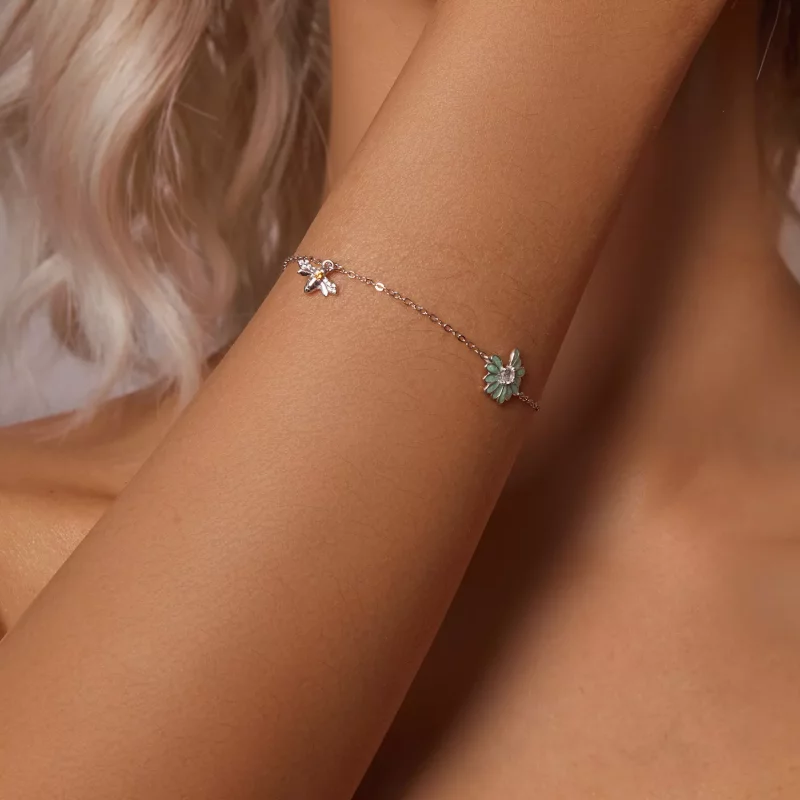 (imagen para) Pulsera estilo PANDORA con margaritas y abejas - SCB270 - Ver 6