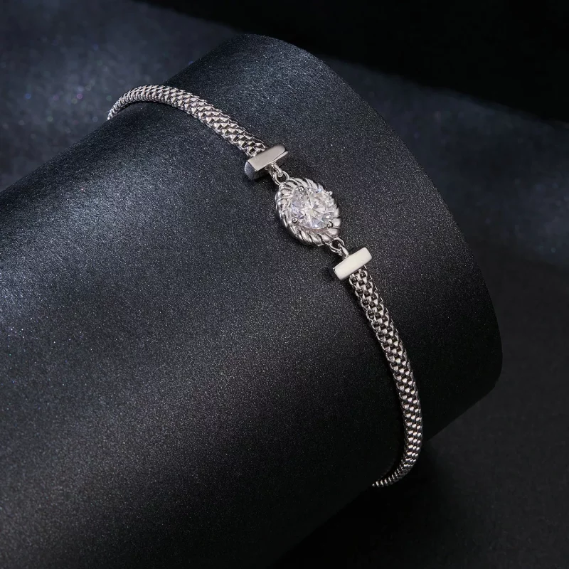 (imagen para) Pulsera trenzada de plata esterlina con moissanita estilo PANDORA (un certificad - Ver 2