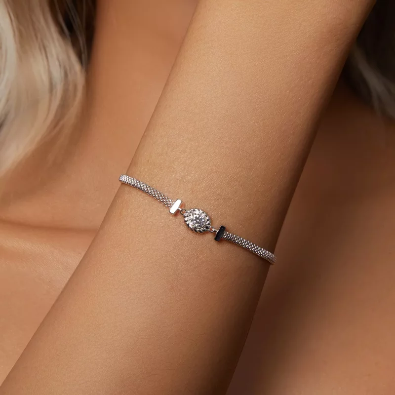 (imagen para) Pulsera trenzada de plata esterlina con moissanita estilo PANDORA (un certificad - Ver 4