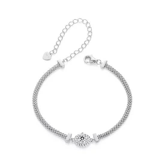(imagen para) Pulsera trenzada de plata esterlina con moissanita estilo PANDORA (un certificado) - MSB015