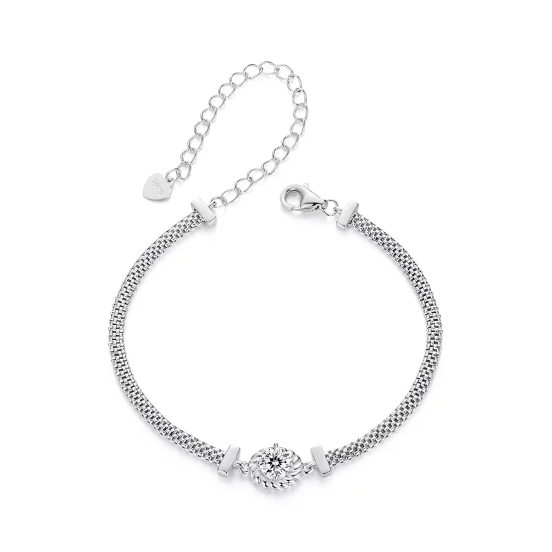 (imagen para) Pulsera trenzada de plata esterlina con moissanita estilo PANDORA (un certificado) - MSB015