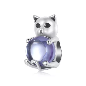 Amuleto de la suerte con forma de gato estilo PANDORA - SCC2796 (imagen para) Amuleto de la suerte con forma de gato estilo PANDORA - SCC2796