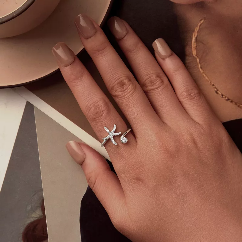(imagen para) Anillo abierto con estrella de mar estilo PANDORA - BSR560-E - Ver 4