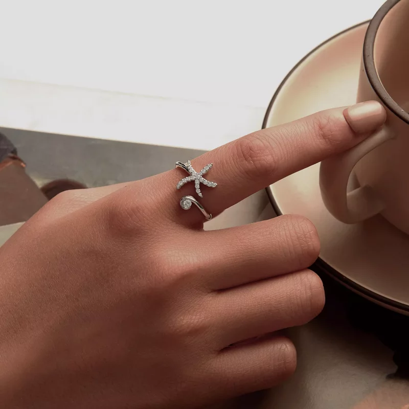 (imagen para) Anillo abierto con estrella de mar estilo PANDORA - BSR560-E - Ver 5