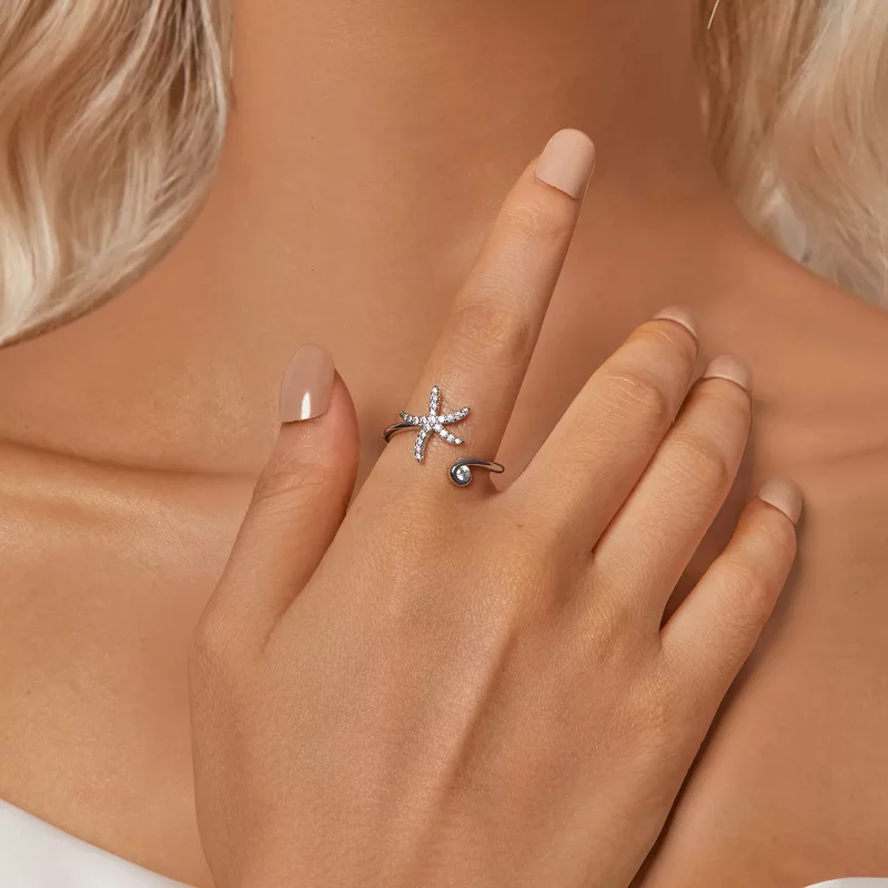 (imagen para) Anillo abierto con estrella de mar estilo PANDORA - BSR560-E - Ver 6