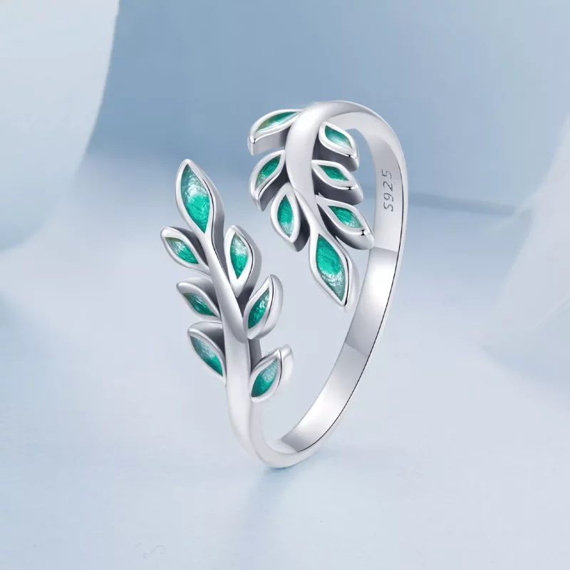 (imagen para) Anillo abierto con forma de hoja estilo PANDORA - BSR542-E - Ver 2