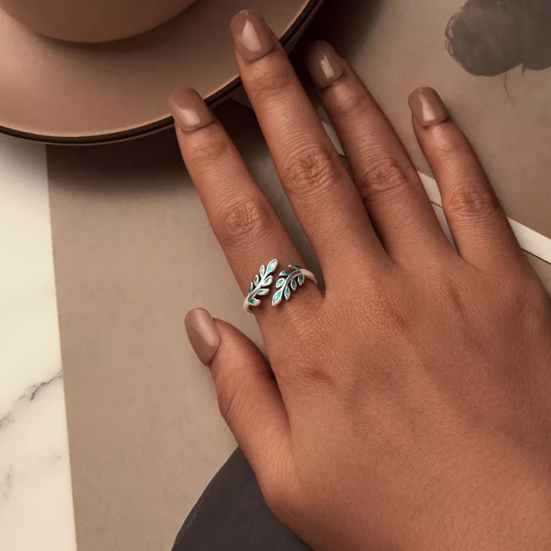 (imagen para) Anillo abierto con forma de hoja estilo PANDORA - BSR542-E - Ver 5
