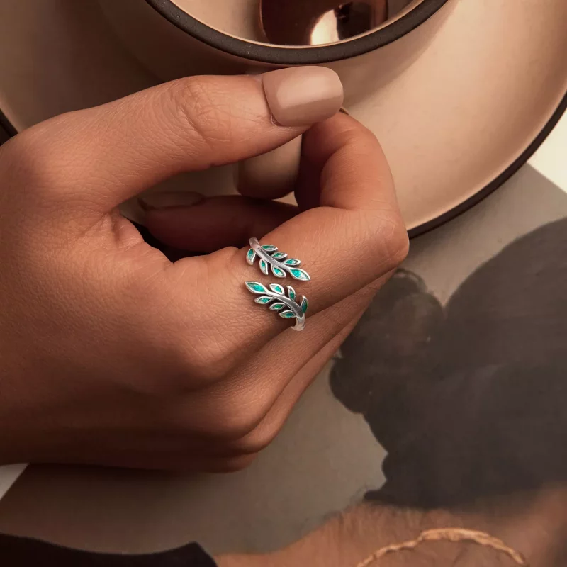 (imagen para) Anillo abierto con forma de hoja estilo PANDORA - BSR542-E - Ver 6