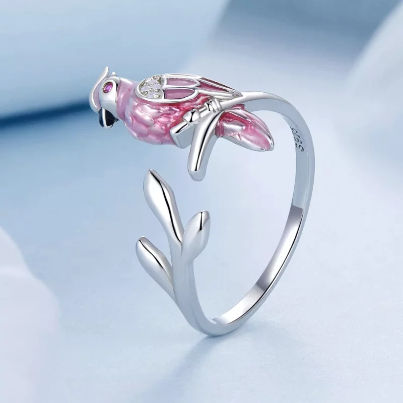 (imagen para) Anillo abierto con loro rosa estilo PANDORA - BSR551-E - Ver 2