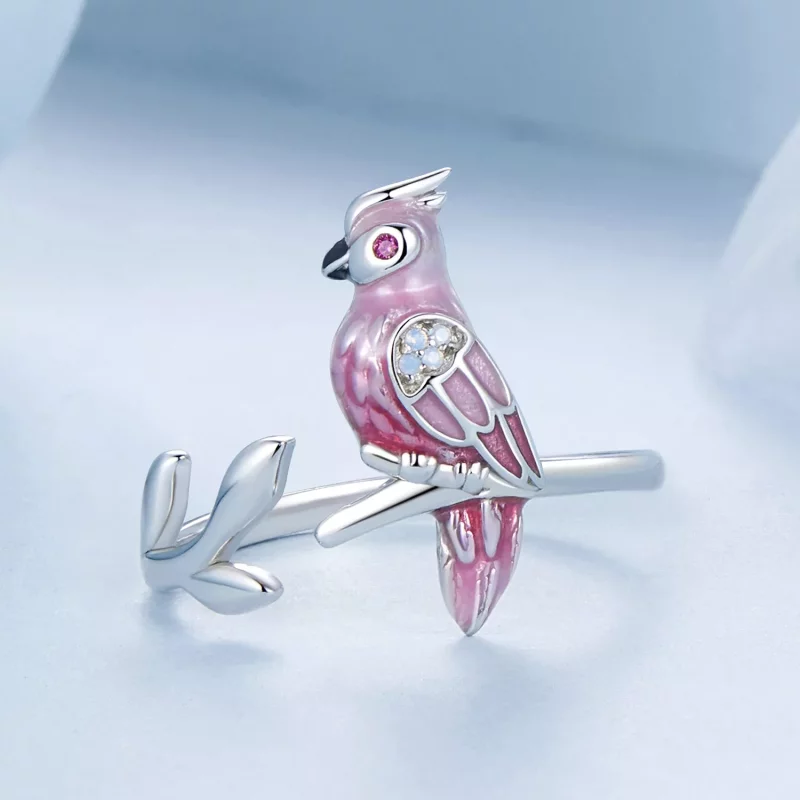 (imagen para) Anillo abierto con loro rosa estilo PANDORA - BSR551-E - Ver 3