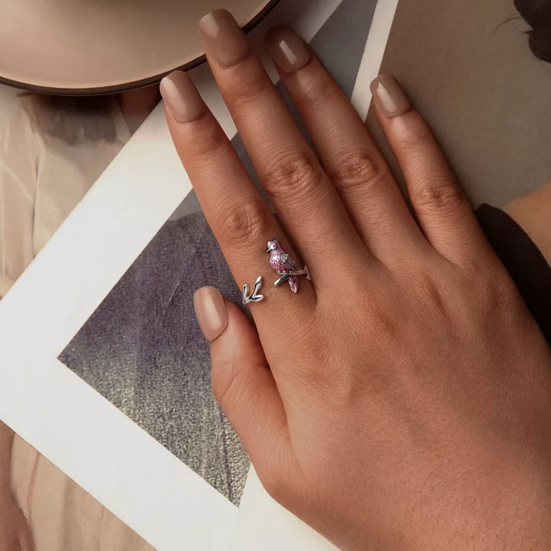 (imagen para) Anillo abierto con loro rosa estilo PANDORA - BSR551-E - Ver 4