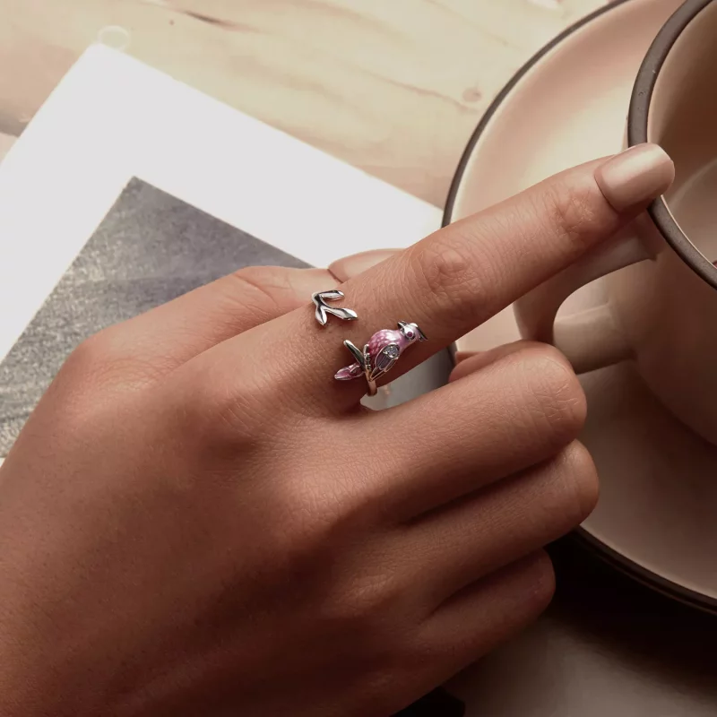 (imagen para) Anillo abierto con loro rosa estilo PANDORA - BSR551-E - Ver 5