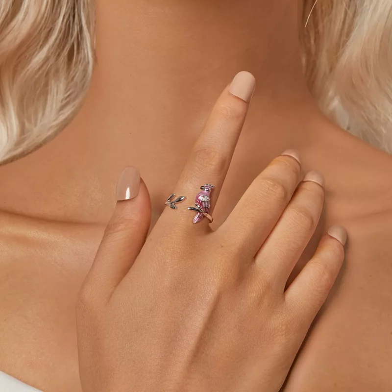 (imagen para) Anillo abierto con loro rosa estilo PANDORA - BSR551-E - Ver 6